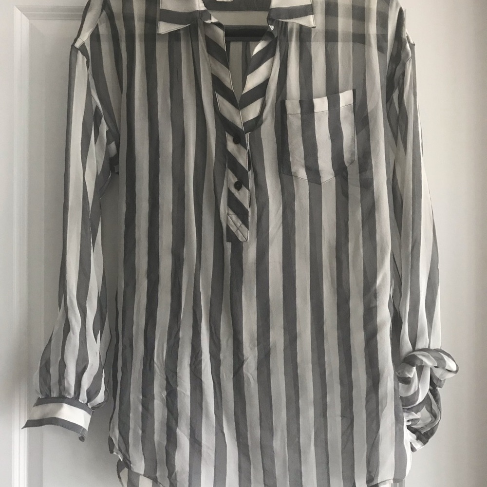 DVF Gray and white striped blouse